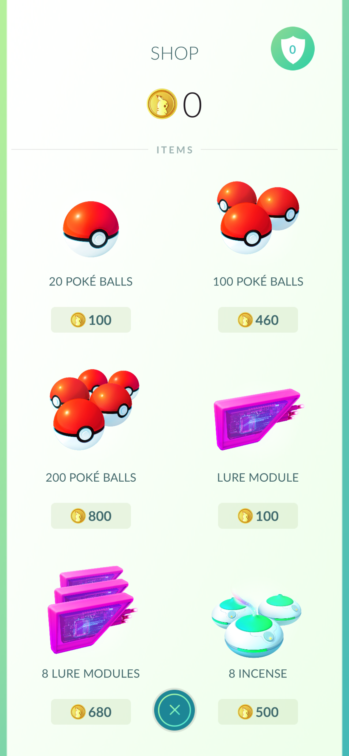 In-game shop showing items and Poké Ball bundles